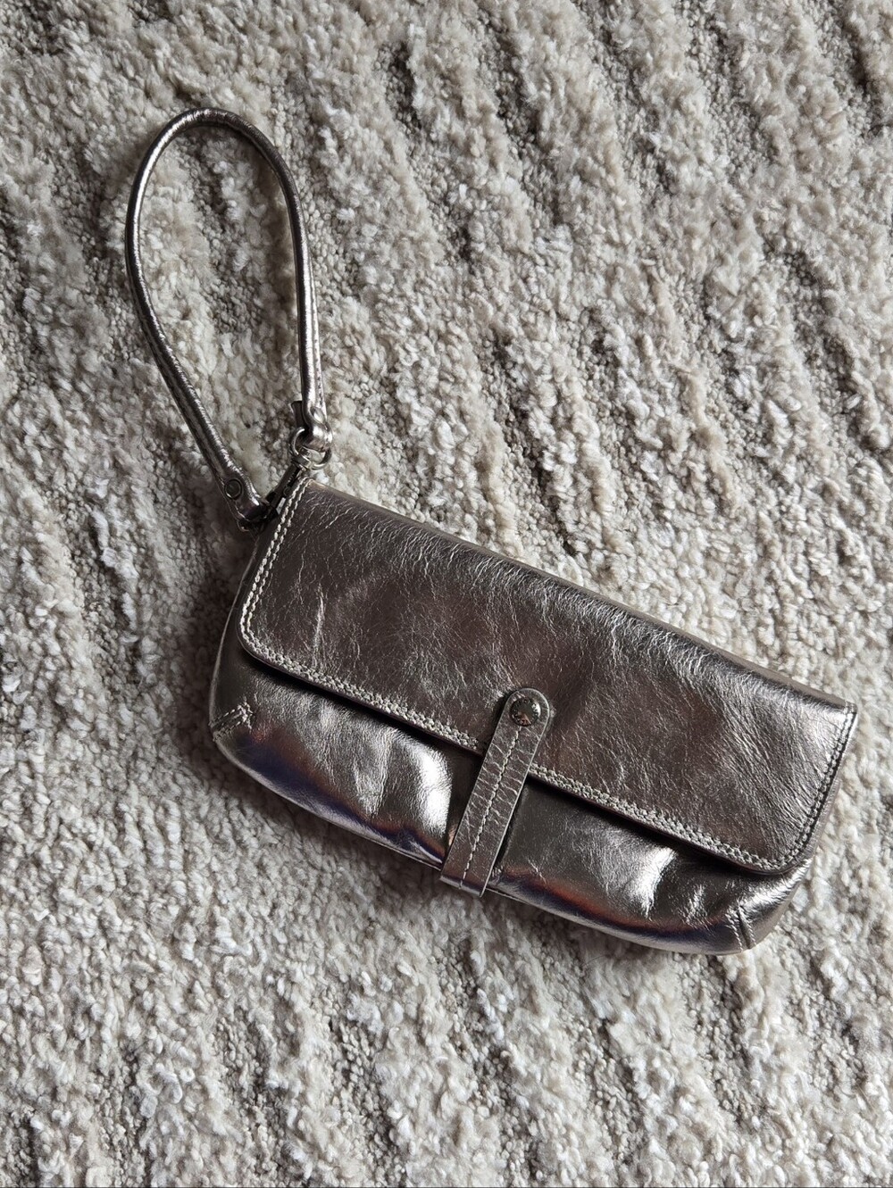 Fossil Metallic Silver Wristlet Clutch